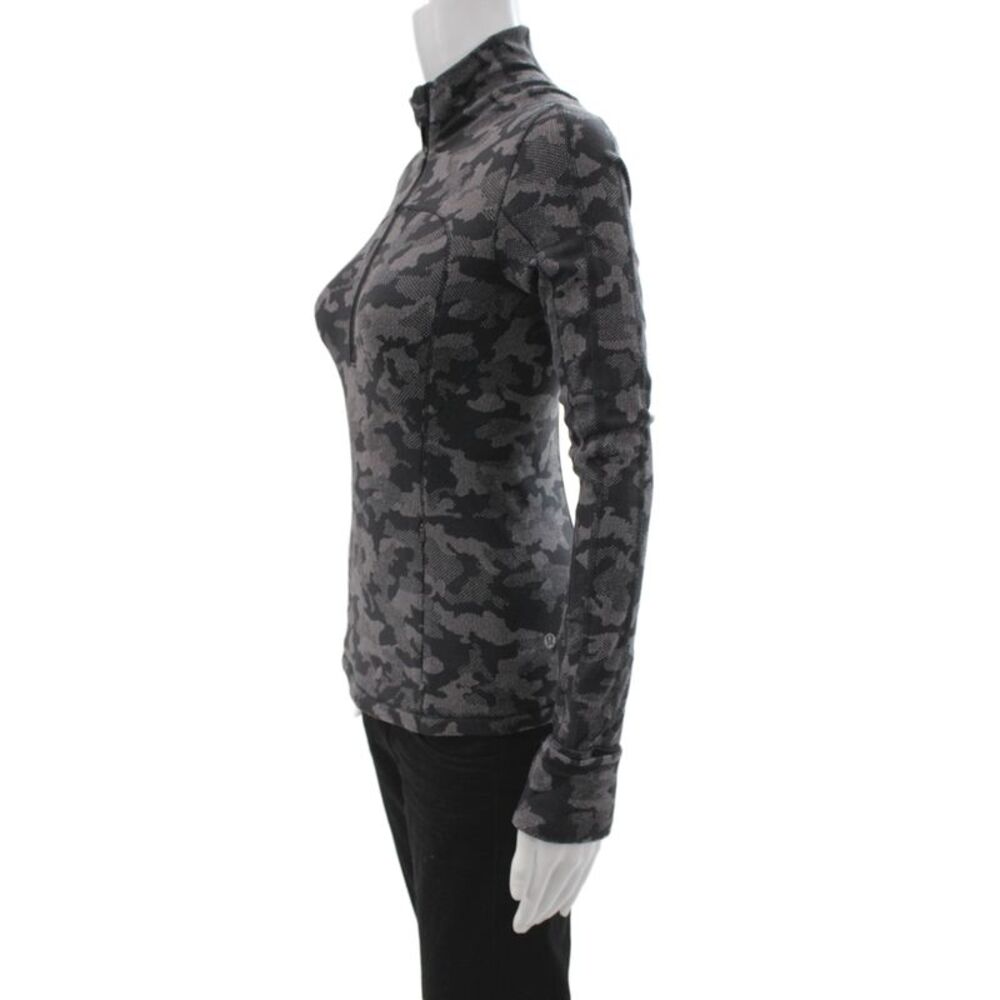 Lululemon Womens Black Camo Mock Neck Zip Pullover Long Sleeve Nylon Size 4 - Picture 2 of 4
